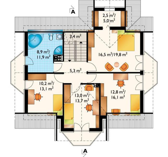 Rzut poddasza lustro POW. 88,3 m²
