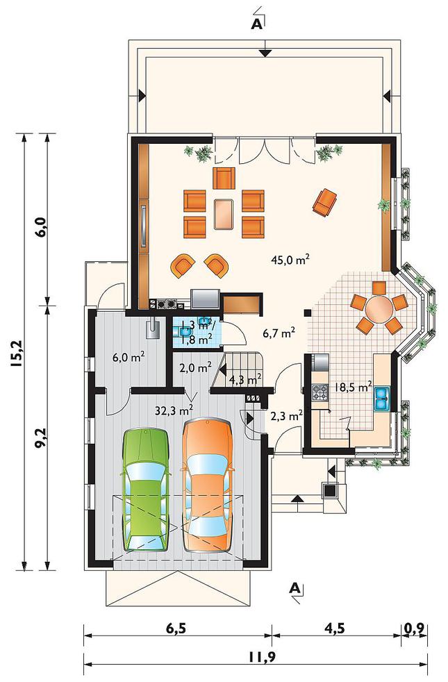 Rzut parteru POW. 119,0 m²