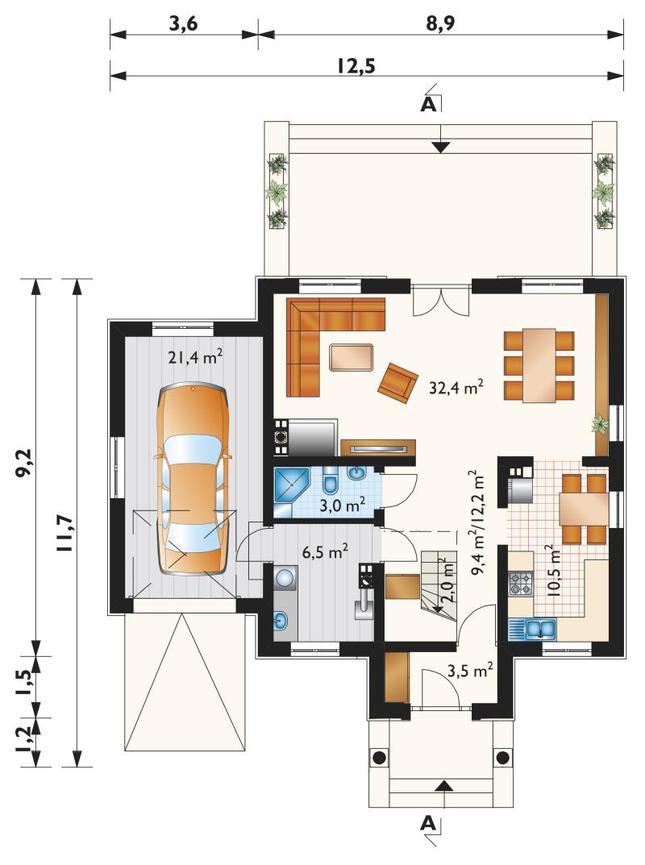 Rzut parteru POW. 91,5 m²