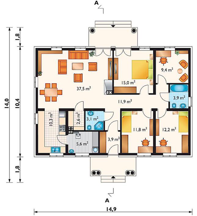 Rzut parteru POW. 126,2 m²