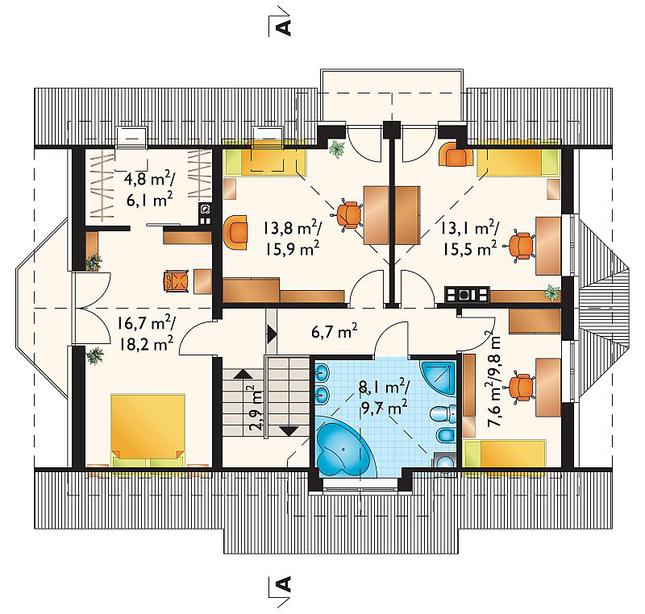 Rzut poddasza POW. 84,8 m²
