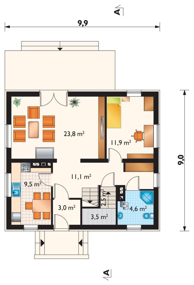Rzut parteru POW. 69,9 m²