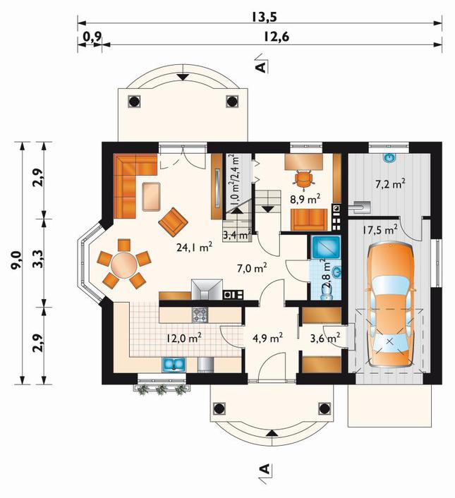 Rzut parteru POW. 93,8 m²