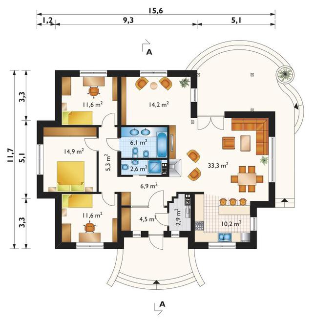 Rzut parteru POW. 124,1 m²