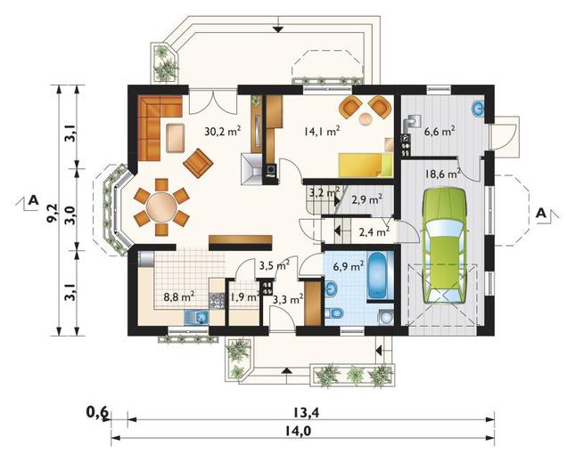 Rzut parteru POW. 102,4 m²