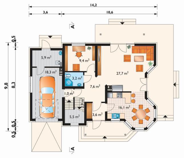 Rzut parteru POW. 100,2 m²