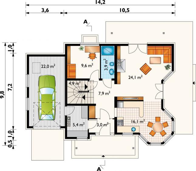Rzut parteru POW. 96,9 m²