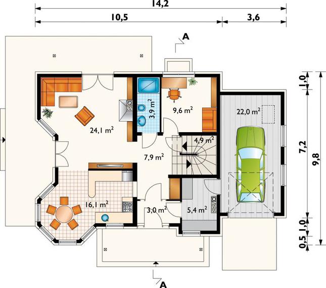 Rzut parteru lustro POW. 96,9 m²