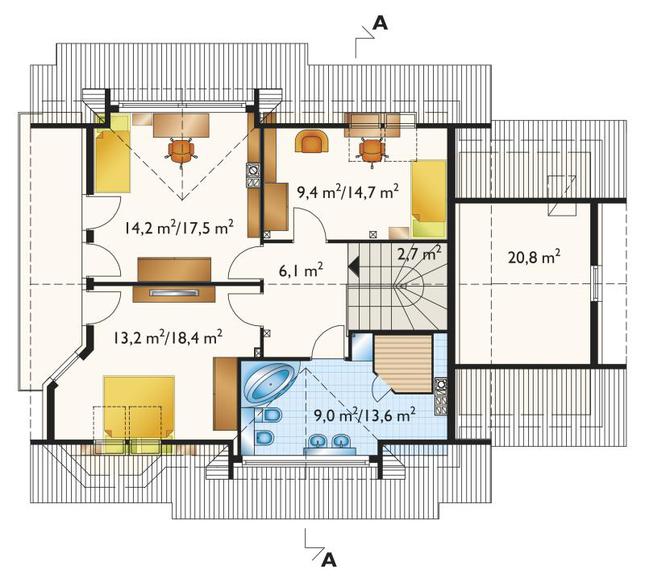 Rzut poddasza lustro POW. 72,8 m²