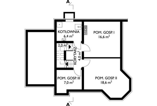 Rzut piwnicy POW. 54,5 m²