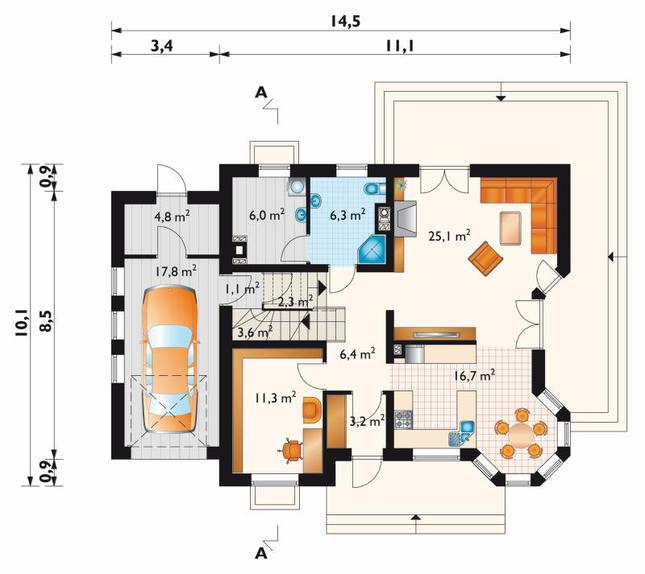 Rzut parteru POW. 105,5 m²