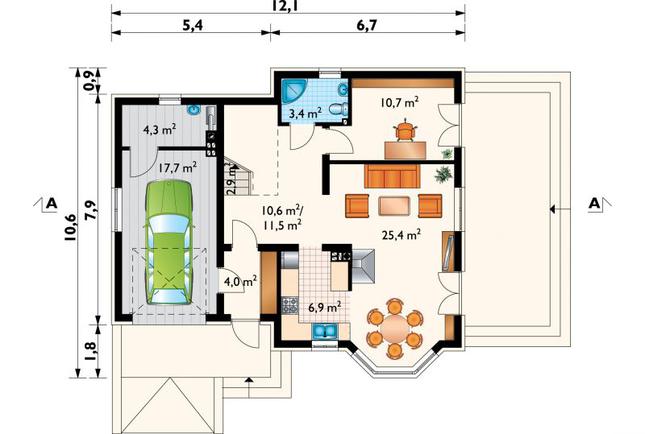 Rzut parteru POW. 86,8 m²