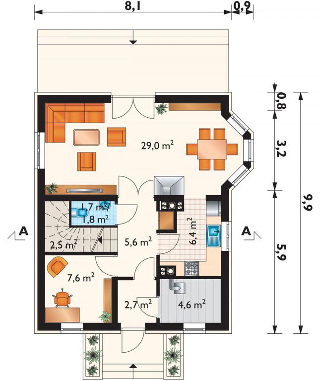 Rzut parteru POW. 60,2 m²
