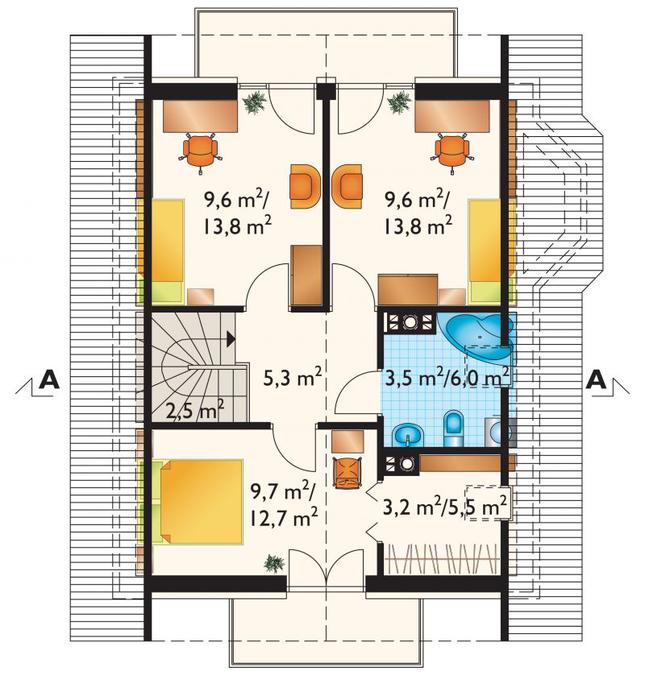 Rzut poddasza POW. 59,6 m²