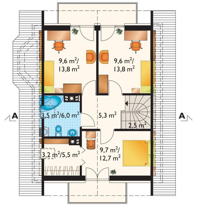 Rzut poddasza lustro POW. 59,6 m²
