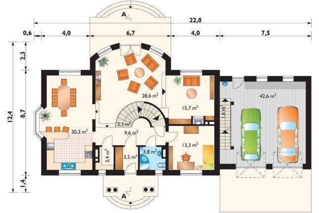 Rzut parteru POW. 152,9 m²