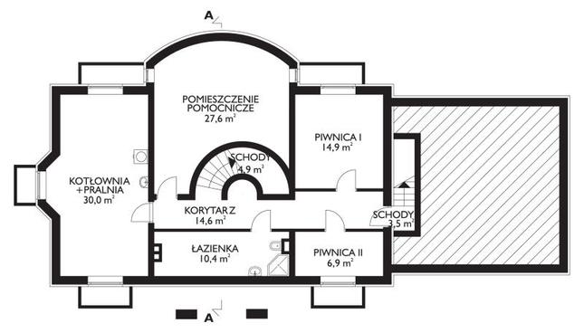 Rzut piwnicy POW. 112,8 m²