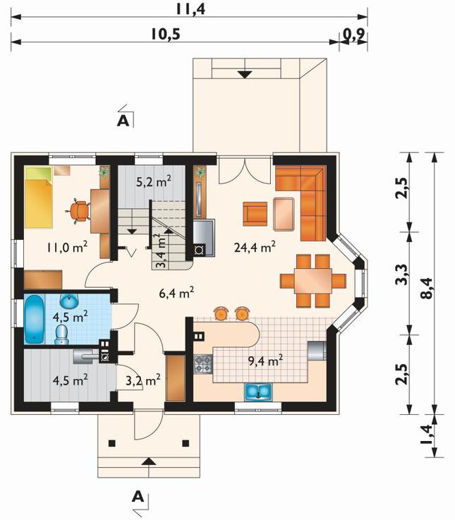 Rzut parteru POW. 72,0 m²