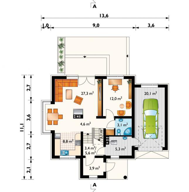 Rzut parteru POW. 89,4 m²
