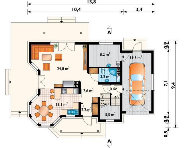 Rzut parteru lustro POW. 91,3 m²