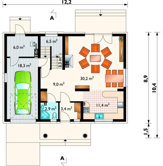 Rzut parteru lustro POW. 91,0 m²
