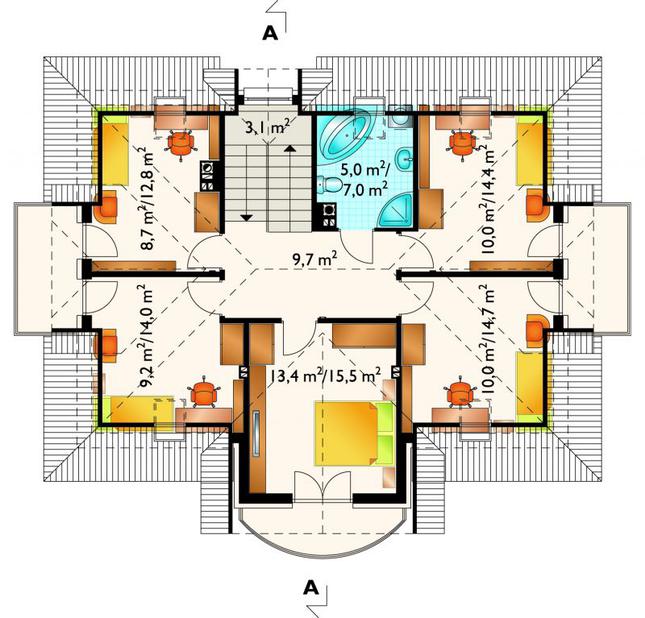 Rzut poddasza lustro POW. 91,2 m²