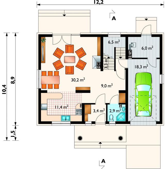 Rzut parteru POW. 91,0 m²