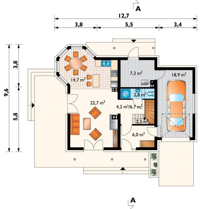 Rzut parteru POW. 81,4 m²