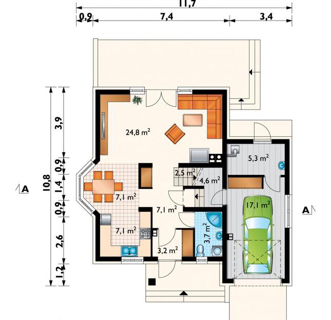 Rzut parteru POW. 82,5 m²