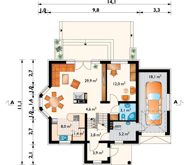 Rzut parteru POW. 95,2 m²