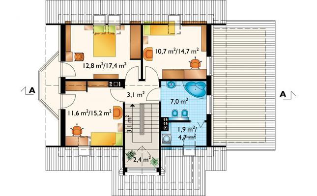 Rzut poddasza POW. 65,2 m²