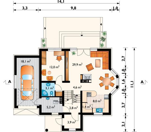 Rzut parteru lustro POW. 95,2 m²