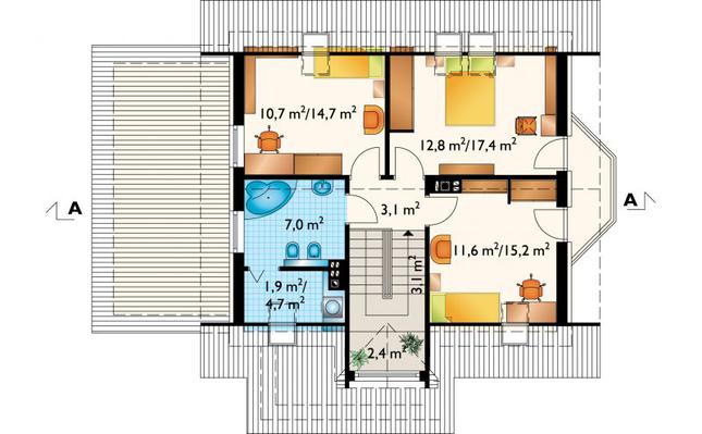 Rzut poddasza lustro POW. 65,2 m²