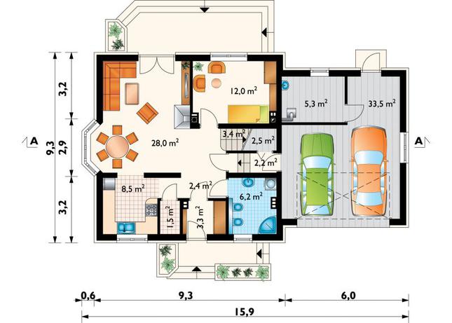 Rzut parteru POW. 108,8 m²