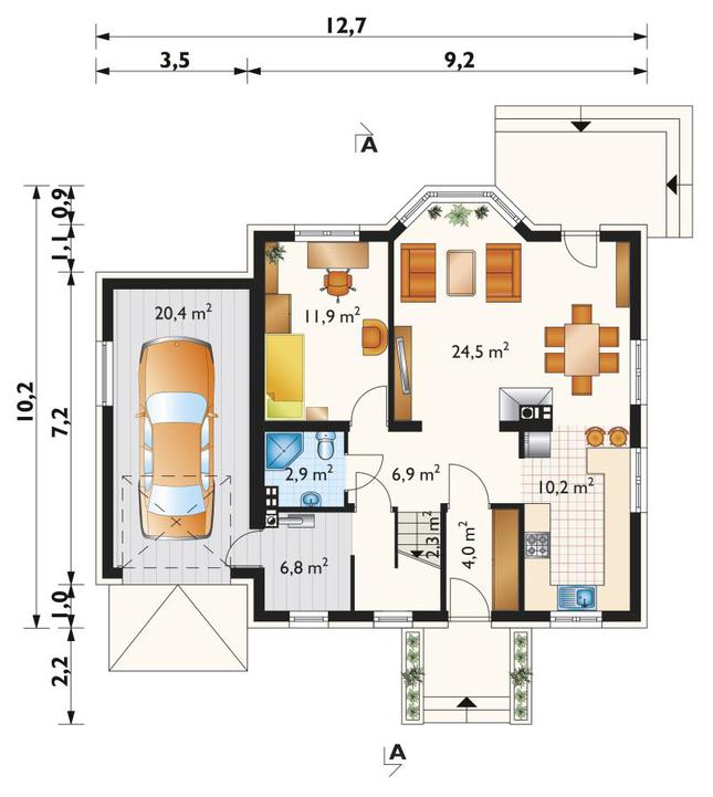 Rzut parteru POW. 89,9 m²