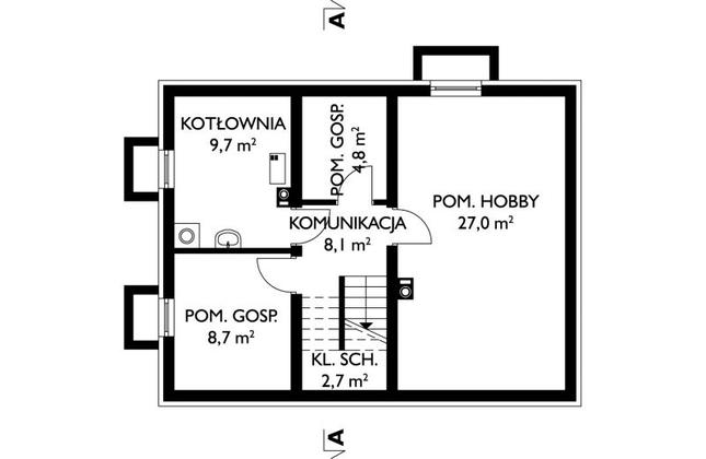 Rzut piwnicy POW. 61,0 m²