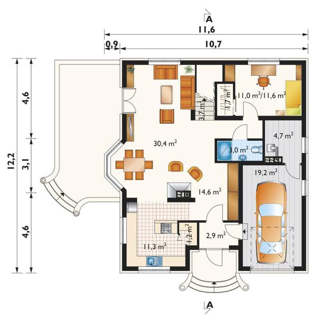 Rzut parteru lustro POW. 104,3 m²