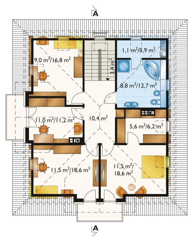 Rzut poddasza lustro POW. 105,8 m²
