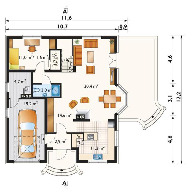 Rzut parteru POW. 104,3 m²