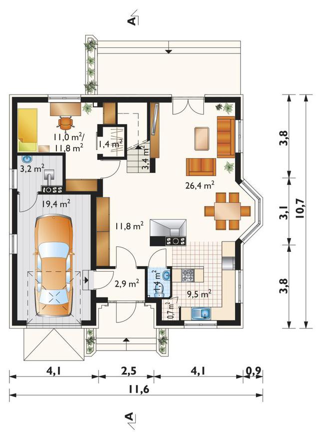 Rzut parteru POW. 91,6 m²