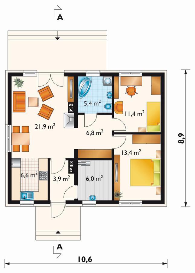 Rzut parteru lustro POW. 75,4 m²