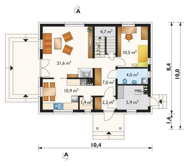 Rzut parteru lustro POW. 70,9 m²