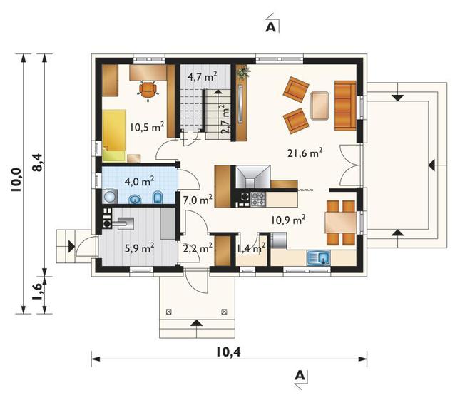 Rzut parteru POW. 70,9 m²