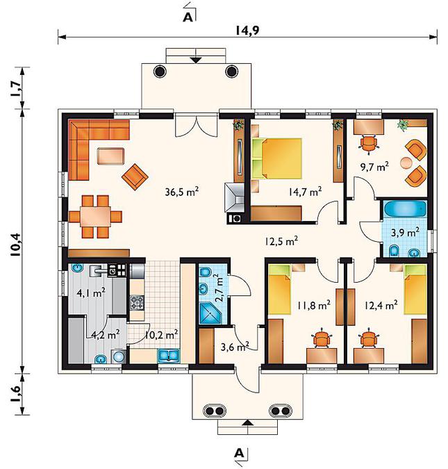 Rzut parteru POW. 126,3 m²
