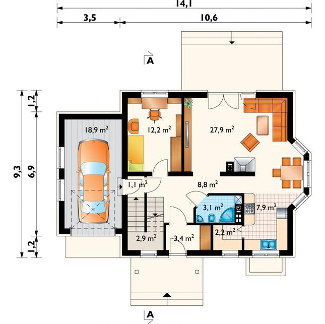 Rzut parteru POW. 88,4 m²