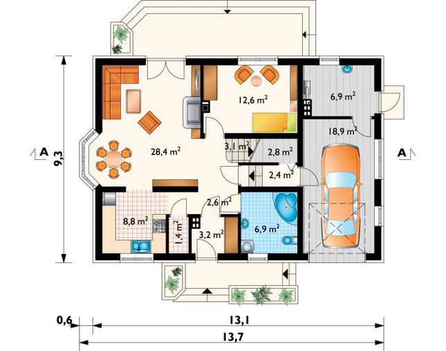 Rzut parteru POW. 98,0 m²