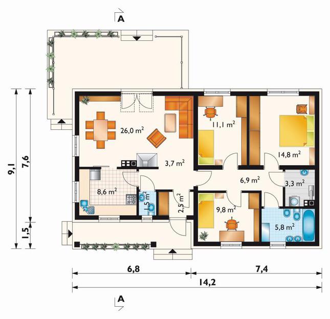 Rzut parteru lustro POW. 94,0 m²
