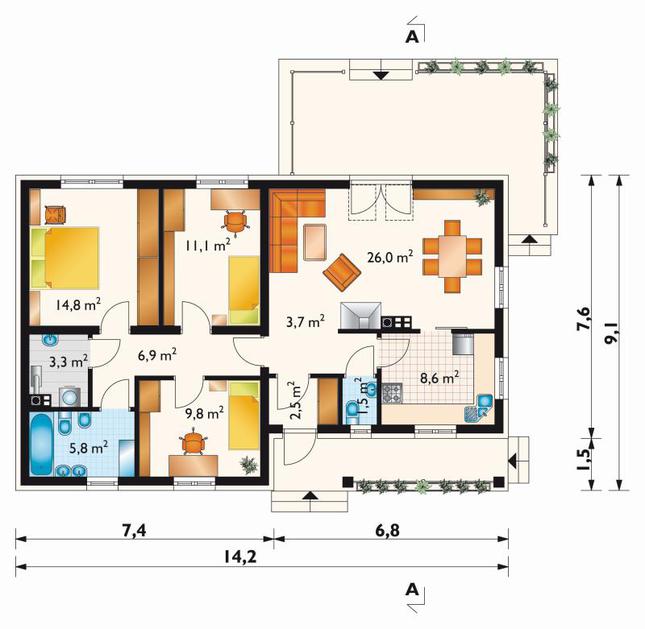 Rzut parteru POW. 94,0 m²