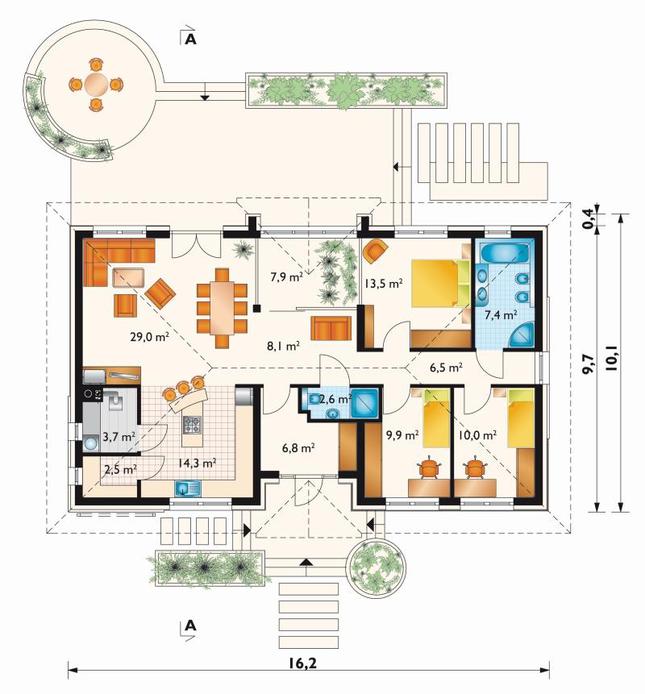 Rzut parteru lustro POW. 122,2 m²