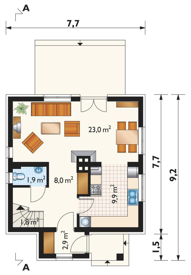 Rzut parteru POW. 47,5 m²